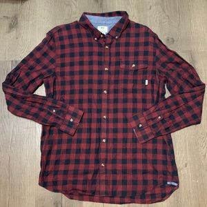 Vans Buffalo Plaid Red & Black Classic Fit Button Up Long Sleeve Shirt Size M